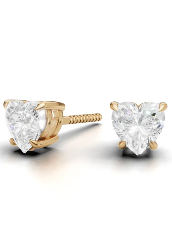Classic Heart Diamond Four Prong Stud Earrings