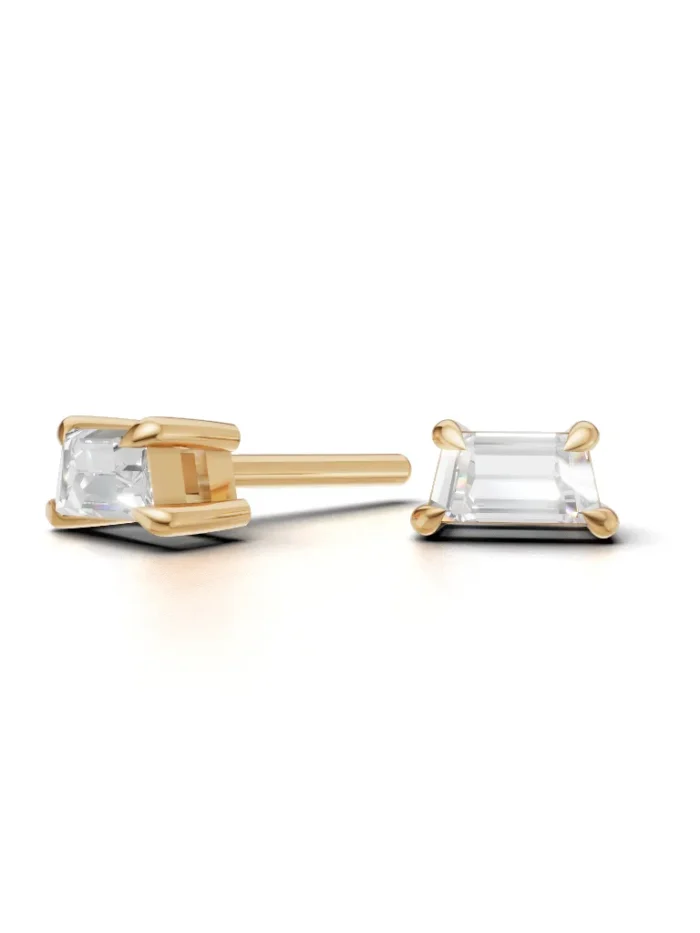 Classic Trepezoid Diamond Four Prong Stud Earrings