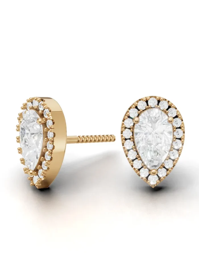Crystal Crown Pear diamond Studs