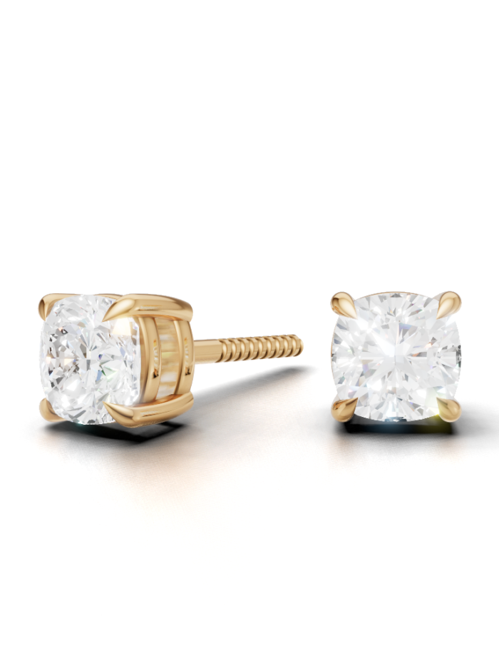 Classic Cushion Square Diamond Four Prong Stud Earrings