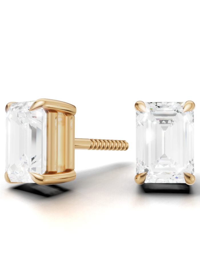 Classic Emerald Diamond Four Prong Stud Earrings