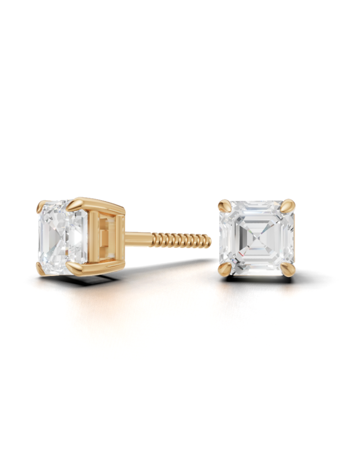 Classic Asscher Diamond Four Prong Stud Earrings